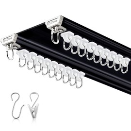 Juexica Ceiling Curtain Double Track Set 3ft-6.5ft/2 Meter Black Heavy Duty Ceiling Track Room Divider Curtain Double Track Adjustable Length Curtain Rails with Clips Hooks End Hook