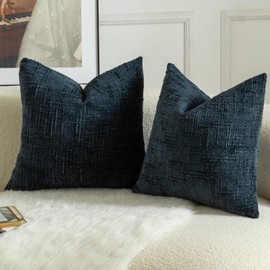 MANDIOO Pack of 2 Soft Chenille Textured Throw Pillow Covers Square Accent Solid Decorative Cushion Cover Cozy Farmhouse Pillow Case for Couch Sofa Bed Living Room 20x20 Inch Dark Blue