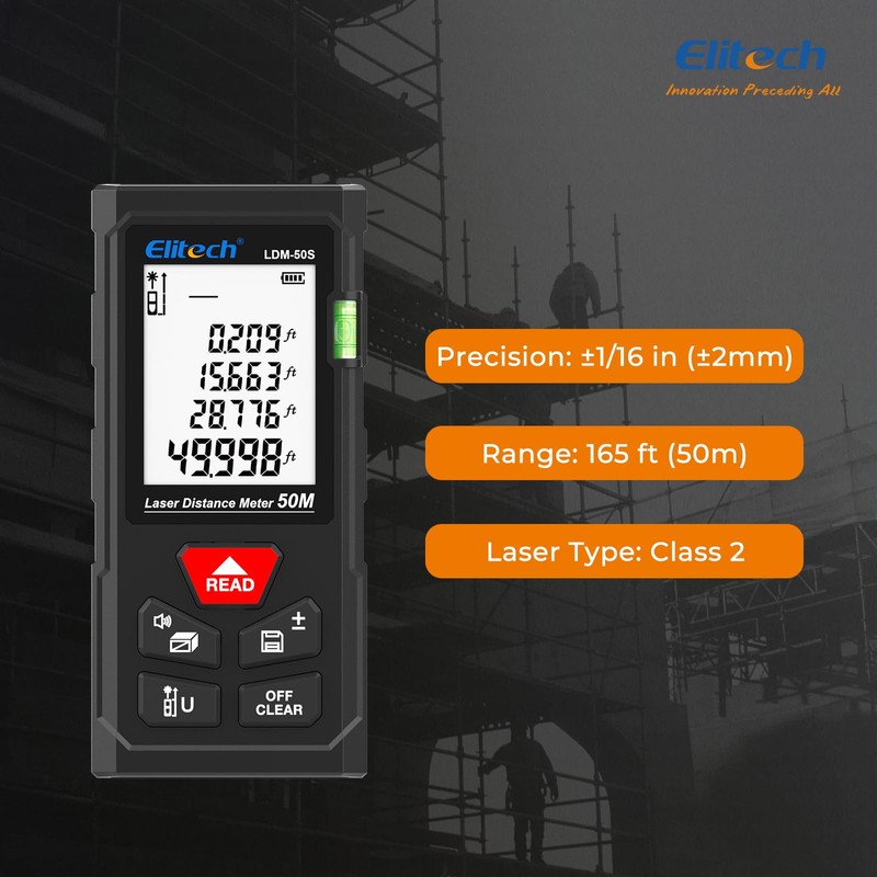 Elitech Laser Measurement Tool 165 Ft, Distance Measuring Meters with