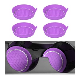 MUQIDA 4PCS Car Cup Coaster, Bling Crystal Silicone Non-Slip Cup Holder Insert Coasters, Shockproof Rhinestone Auto Drink Mat Universal for Women Girls, Interior Car Accessories (Purple)