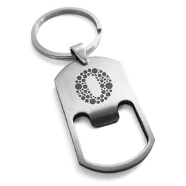 Tioneer Stainless Steel Letter O Initial Dotted Monogram Bottle Opener Dog Tag Keychain Keyring