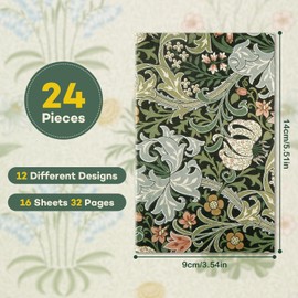 GreenPine 24 Pcs Mini William Morris Floral Notebooks, Mini Notebook Collections Inspirational Notepads Small Pocket Notebook for Kids Teacher School Office Gift Bulk Prizes Travel Supplies