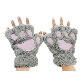 AfinderDE Half Gloves Fingerless Gloves Women Girls Plush Half Gloves Thick Warm Finger Gloves Cartoon Animal Bear Cat Claws Winter Gloves