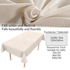 Tablecloth Linen Tablecloth Table Linen Table Linen Table Linen Table Cloths Table Cloths 120 x 160 cm Cream Rectangular