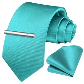 HISDERN - Corbatas de satén para hombre, color sólido, corbatas cuadradas de bolsillo, lazos de satén formales para hombres, I- Aqua, 8.5cm / 3.4 " Ancho
