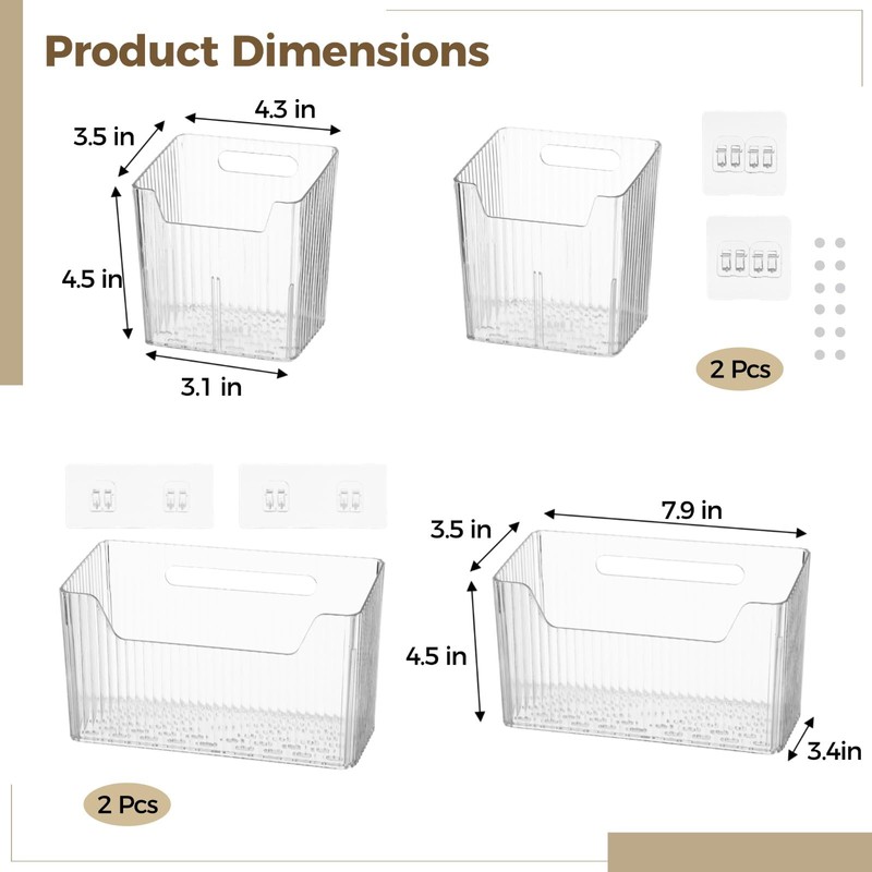 yeesport 4 PCS Cabinet Door Organizer Bins, Clear Plastic Wall