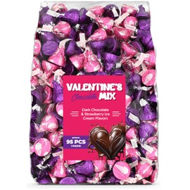 Valentine's Mix – 1 lb Bag (Approx. 95 Pieces) Dark Chocolate & Strawberry Ice Cream Flavors, Festive Candy for Valentine’s Day, Gift Bags, Candy Bowls, and Party Favors