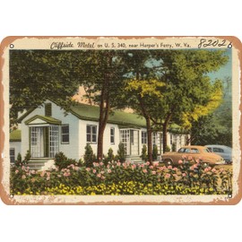 10 x 14 METAL SIGN - West Virginia Postcard - Cliffside Motel on U.S. 340 near Harper's Ferry, W. Va. - Vintage Rusty Look