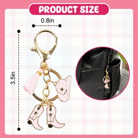 GTUDOR Cowboy Keychain, Cowboy Hat Boot Keychain with Tassel, Cowgirl Accessories for Women for Car Keys Purse Backpack (Pink)