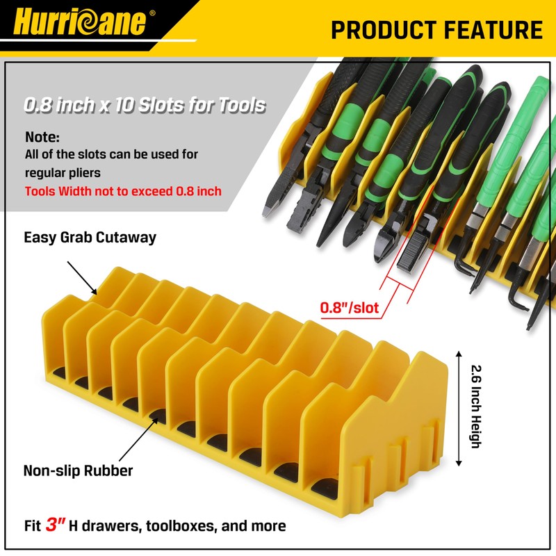 HURRICANE Plier Organizer Rack, 10-Slot Pliers Cutters Rack with Non-Slip