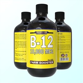 B12 B-12 Liquid 10,000 MCG Supplement for Poultry Birds, Chickens, Hens, Roosters, Pigeons, Ducks, Gooses, Turkeys & All Farm Animals 16oz Vitamin Drinking Water Additive (Farm Booster)