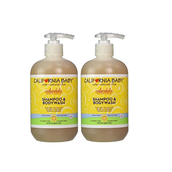 California Baby Calendula Shampoo and Body Wash - Hair, Face, and Body | Gentle, Allergy Tested | Dry, Sensitive Skin, 19 oz.- 2 pack
