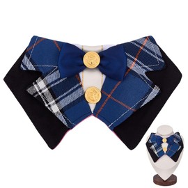 MAYJOYDIY Dog Formal Tuxedo Suit Cat Wedding Suit Pet Birthday Tux Outfit Adjustable Handcrafted Bandana Collar with Marine Blue Bow Tie for Small Medium Dogs Cats Pet Weding Attire Dress Up Cosplay