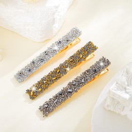 Jewemia Rhinestone Hair Clips Elegant Hair Barrettes Sparkly Hair Clip Party Hair Accessories for Women and Girls 3PCS (Silver+Gold+Gray)
