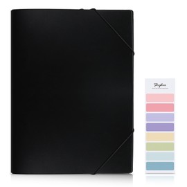 SKYDUE Document Folder A4, Expanding Folder A4 with 5 Pockets and 2 Compartments for Presentation, DIN A4 Folder, Folder System and 2 Elastic Bands, A4 Organiser Folder, Back to School (Black)