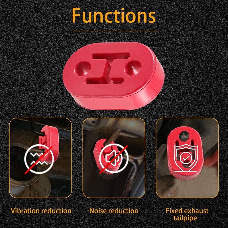 FUSCH 4PCS Red Rubber Universal Exhaust Tail Pipe Mount Bushings,