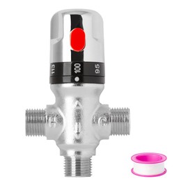 WiseWater Thermostatic Mixing Valve with 1/2 G Thread, Chrome Plated Brass 3-Way Constant Temperature Control Valve Fahrenheit Scale Mark Bathroom Faucet and Shower Water Mixing Valve