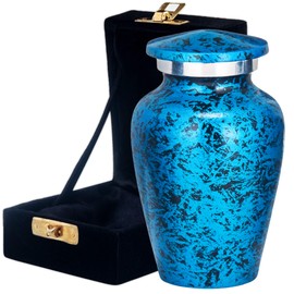 Adera Dreams Small Urn for Human Ashes Keepsake - Set of 1 Blue Forest Mini Cremation Urn - Memorial Ashes Urn with Case, Velvet Pouch and Funnel - Miniature Burial Funeral Urn for Sharing Ash