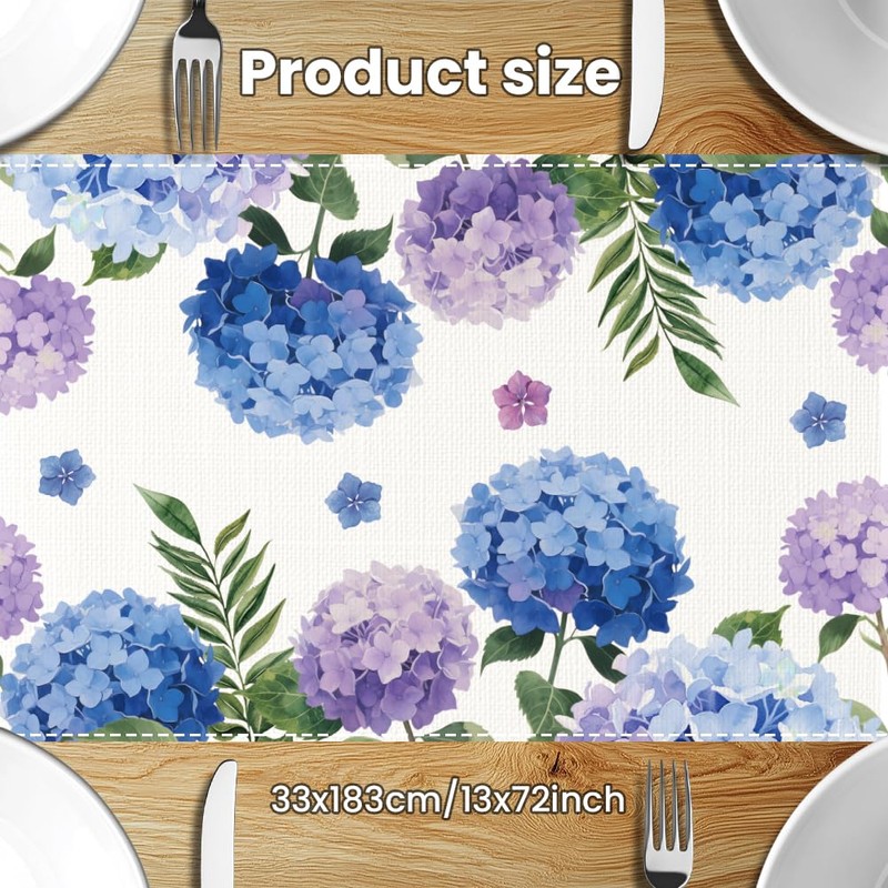 ANATTASOUL Table Runner Hydrangea and Basket 13"x72" Table Decorations, Durable