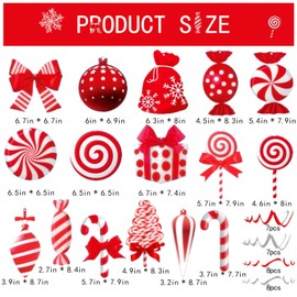 MEILINJIAN 46 Pcs Christmas Candy Hanging Swirl Decoration,Pre-Strung Xmas Candy Cane Christmas Decorations for Candy Themed Birthday Party Supplies Classroom Home Decor(Red White