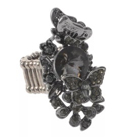 neXxtten Hermatite Tone Stretch Metal Ring With  Rhinestone R1253-HBD