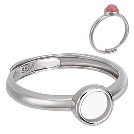 BENECREAT 925 Sterling Silver Round Bezel Blank Cup Ring Setting, 5mm Round Bezel Cup Size 18mm Blank Adjustable Rings for Jewelry Making