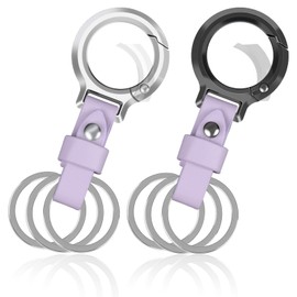 COREION 2 leather keychains and 6 keyrings.Unisex keychain, multi-colored leather options, family gifts (Purple leather)