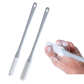 Nurlypop Long Handle Toe Cleaning Brush, 15.7 Inch – No Bending, Ideal for Seniors, Expecting Mothers, Men & Women | Shower Foot Scrubber & Anti-Itch Exfoliating Brush (2 Pack) (Grey)