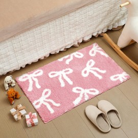 Tinideya Pink Bow Bathroom Rug Coquette Cute Bath Mat for Bathroom 20 x 32 inch Non Slip Absorbent Bow Bath Mat for Front Door, Kitchen Bedroom Decor