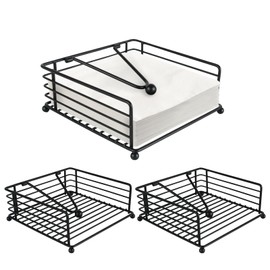 HOSTK Napkin Holder for Table, Modern Square Napkin Basket Holders with Weighted Arm, Flat Napkin Dispenser for Kitchen and Dining, Countertops & Outdoor Tables, Restaurant, Home