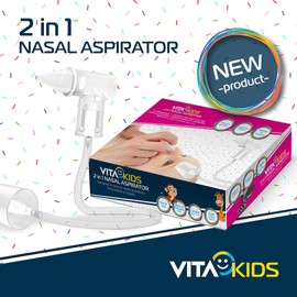 Vitakids 2-in-1 Nasal Aspirator Gentle Mucus Removal for Babies & Infants | Dual Action: Manual & Vacuum | Essential Baby Nose Sucker