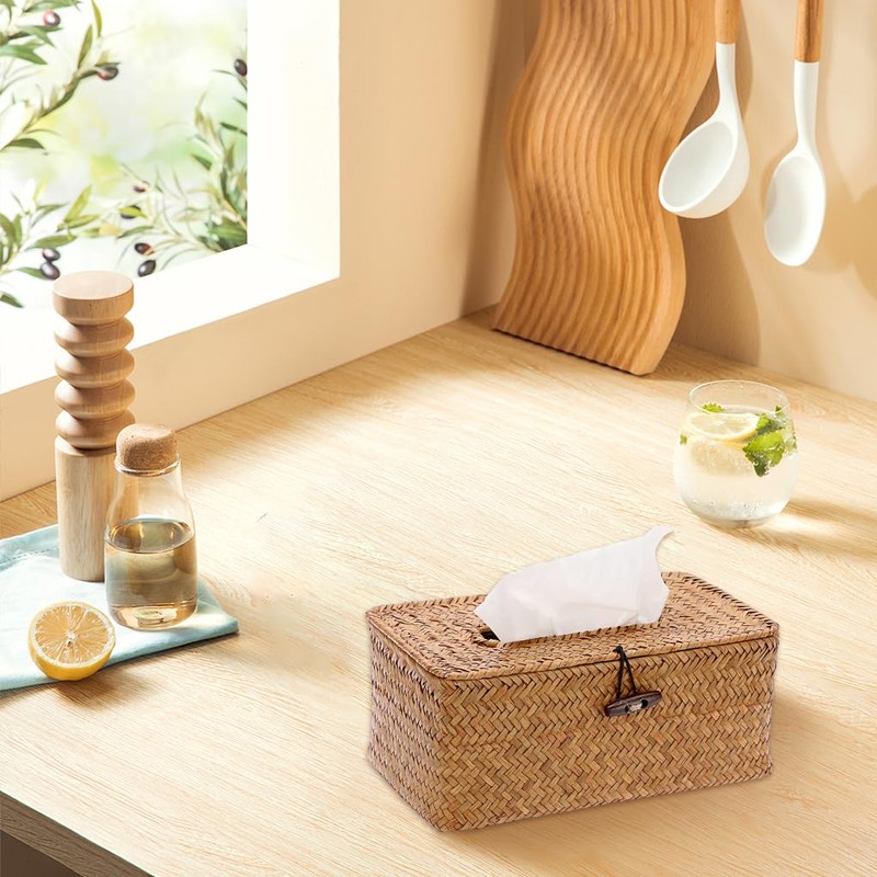 DelSol Tissue Box, Seagrass Woven Facial Tissue Dispenser, Box Cover