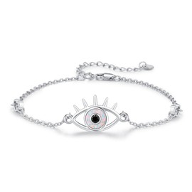 TRISHULA Evil of Eye Link Bracelet 925 Sterling Silver Evil Eye Opal Bracelet Devil's Eye Protection Adjustable Bracelet White Evil Eye Jewelry for Women, adjustable, Sterling Silver, no gemstone