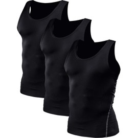 NELEUS Men's Athletic 3 Pack Compression Under Base Layer Sport Tank Top,Black,3XL