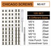 120Sets Chicago Screws, 6 Sizes Leather Rivets Assorted Kit, Chicago