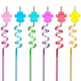 Generic 24 Paw Birthday Party Supplies Paw Print Drinking Straws Pet Dog Puppy Pals Cat Birthday Decorations Favors, 10.3