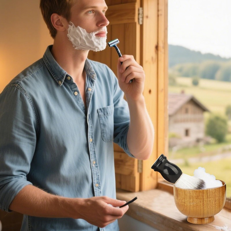 Shave Brush and Bowl,Comfortable Handle Men Shaving Brush | Reusable