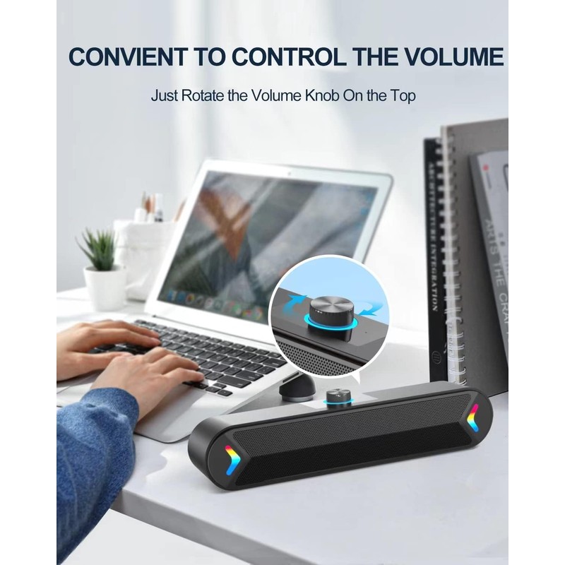 LENRUE Computer Speakers,Wired USB-Powered PC Speakers with 10W Clear Sound,Gaming