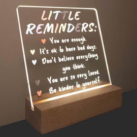 Lighting Inspirational Motivational Gifts Desk Decorative Acrylic Sign with Light Wooden Stand for Office Countertop Shelf - Little Reminder (LR-You are enough)