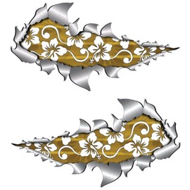 small metal rip open gold hibiscus, sticker.