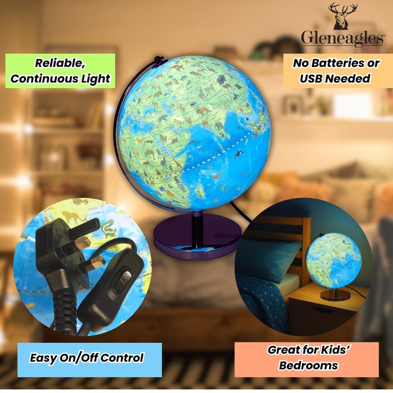 Gleneagles Illuminated Globe for Kids 25cm – Plug-In Light Up