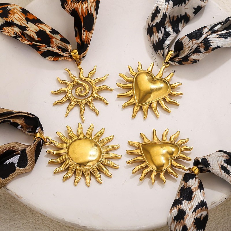Elefezar Stainless Steel Sun Heart Scarf Necklace for Women Ethnic
