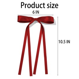 6PCS Silky Satin Black Hair Bows Hair Clip for Women Girls Wine Red Solid Satin Polyester Ribbon Ponytail Holder Decor Accessories Hair Barrettes for Toddlers Teens,9.8in