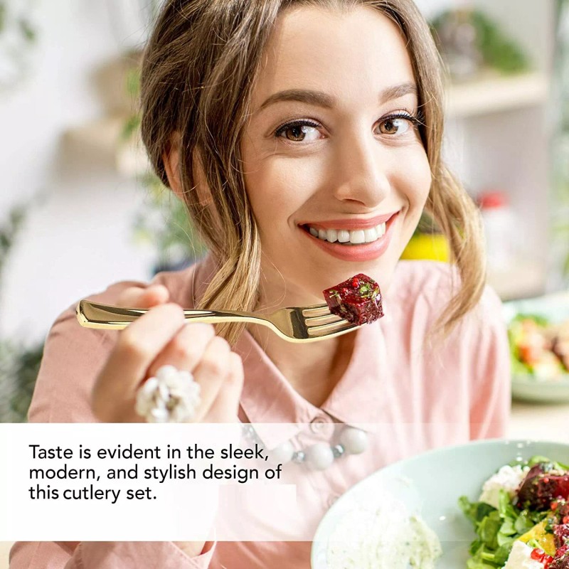 Lilian 160 Pack Gold Plastic Cutlery Disposable Silverware 80 Forks