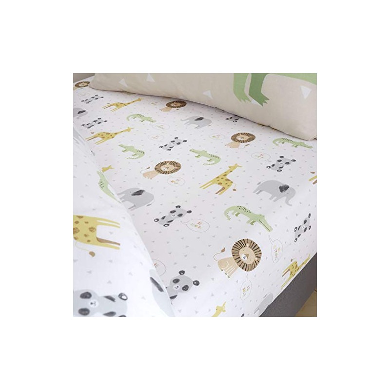 Catherine Lansfield Kids Roarsome Animals Single Fitted Sheet White