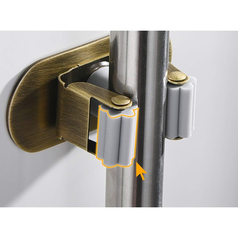 Fiunkes Mop Broom Holder Wall Mount Garden Tool Organizer, Brass