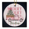 Pink Truck Merry Christmas Ceramic Hanging Ornament Gifts