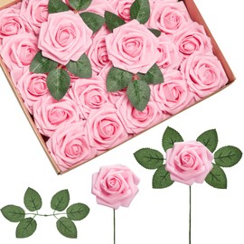 InnoGear Artificial Roses Foam Flowers, 50 Pcs Pink Roses Artificial Flowers Fake Roses for Decoration DIY Wedding Bouquets Centerpieces Bridal Shower Party Valentine's Day Christmas Xmas