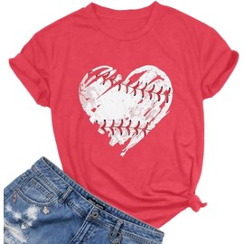 Baseball Shirt Women Baseball Mom Shirts Baseball Heart Graphic Tee Funny Workout Shirts Red