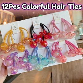 Hodvya 12PCS Ball Charm Hair Ties for Little Girls, Colored Rabbit bead rubber band bubble hair ties No Damage Ponytail Holders for Toddler Girls hair accessories for girls